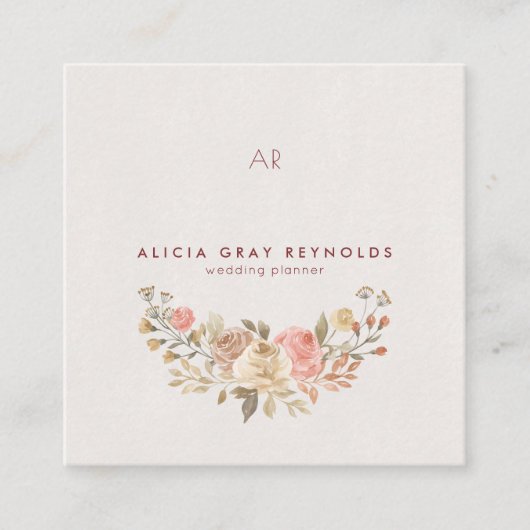 クラッシーモノグラムウォーターカラーフローラウェディングプランナー スクエア名刺 (正面)
