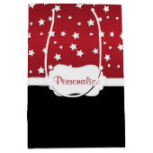 クラッシーレッドの背景の星たち ミディアムペーパーバッグ (正面)