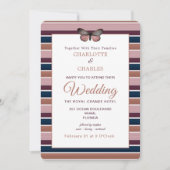 クラッシーローズゴールド ネイビー プラム ストライプパターン 招待状 (正面)