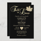 クラッシー秋インラブブラック金ゴールドメープルリーフ結婚ズ 招待状 (正面/裏面)