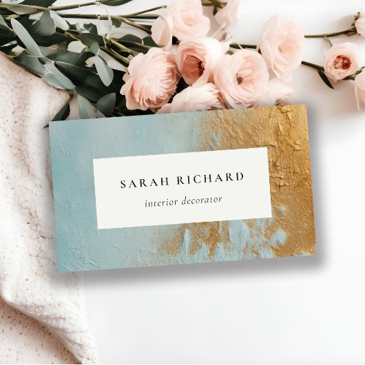 クラッシー芸術的アクアブルー金ゴールド油絵を描テクスチャ 名刺