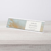 クラッシー芸術的アクアブルー金ゴールド油絵を描ビジネス デスクネームプレート (正面)