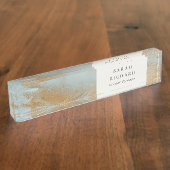 クラッシー芸術的アクアブルー金ゴールド油絵を描ビジネス デスクネームプレート (側面)