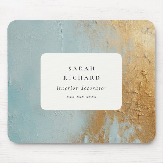 クラッシー芸術的アクアブルー金ゴールド油絵を描ビジネス マウスパッド (正面)