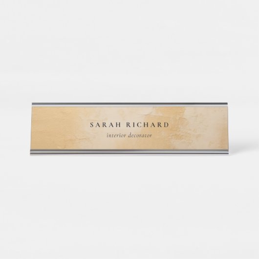 クラッシー芸術的シック・ベージュ金ゴールド油絵を描ビジネス デスクネームプレート (正面)