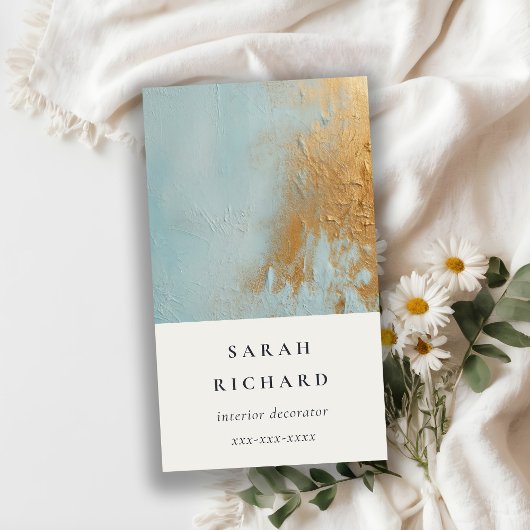 クラッシー芸術的ブルー金ゴールド油絵を描テクスチャ 名刺