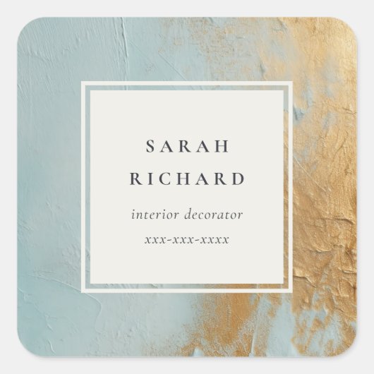クラッシー芸術的ブルー金ゴールド油絵を描ビジネス スクエアシール (正面)