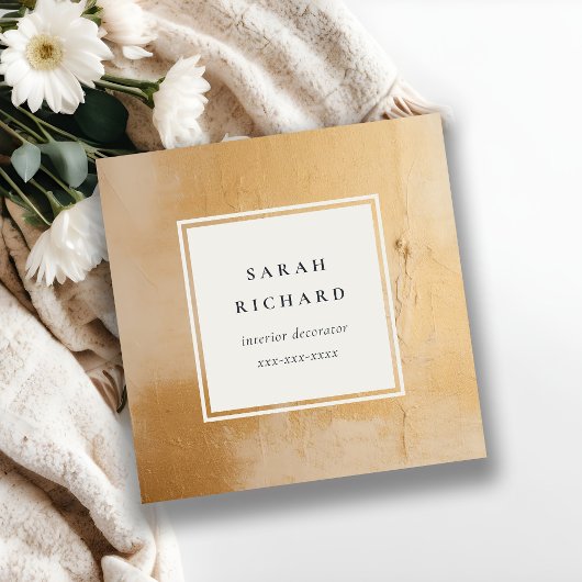クラッシー芸術的ベージュ金ゴールド油絵を描テクスチャ スクエア名刺