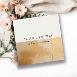 クラッシー芸術的ベージュ金ゴールド油絵を描テクスチャ スクエア名刺