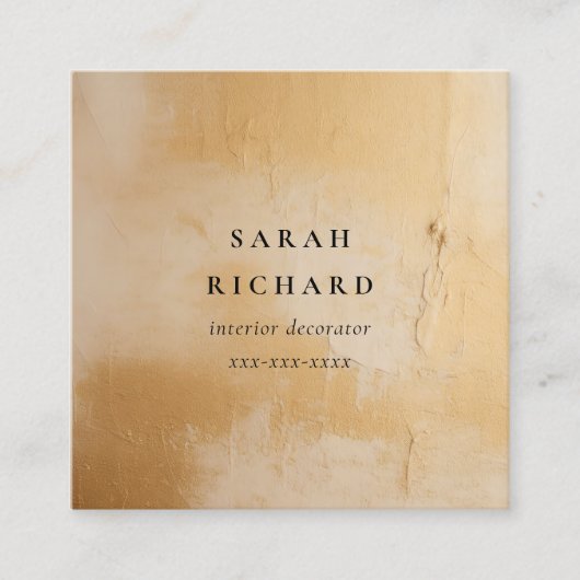 クラッシー芸術的ベージュ金ゴールド油絵を描テクスチャ スクエア名刺 (正面)