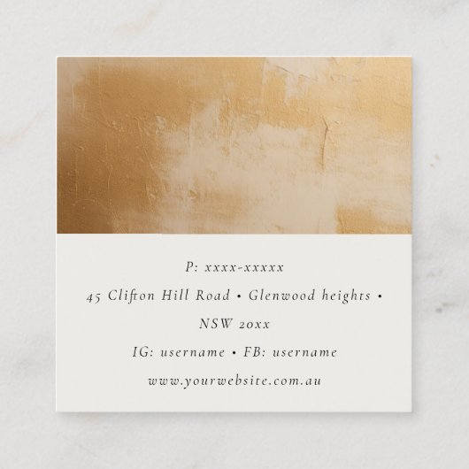 クラッシー芸術的ベージュ金ゴールド油絵を描テクスチャ スクエア名刺 (裏面)