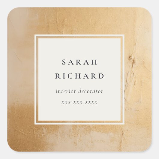 クラッシー芸術的ベージュ金ゴールド油絵を描ビジネス スクエアシール (正面)