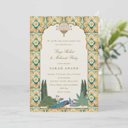 クラッシー華美イエローグリーンインディアンメンディ式 招待状 (スタンド正面)