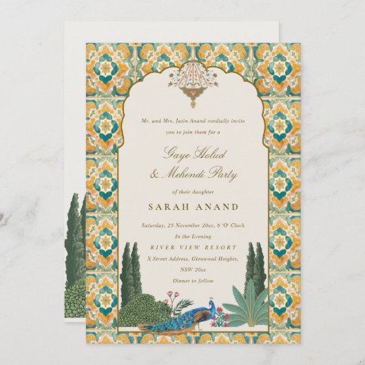 クラッシー華美イエローグリーンインディアンメンディ式 招待状 (正面/裏面)
