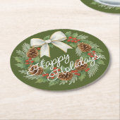 クラッシー12月リースとホワイトボウホリデイ ラウンドペーパーコースター (アングル)