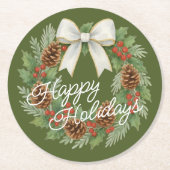 クラッシー12月リースとホワイトボウホリデイ ラウンドペーパーコースター (正面)