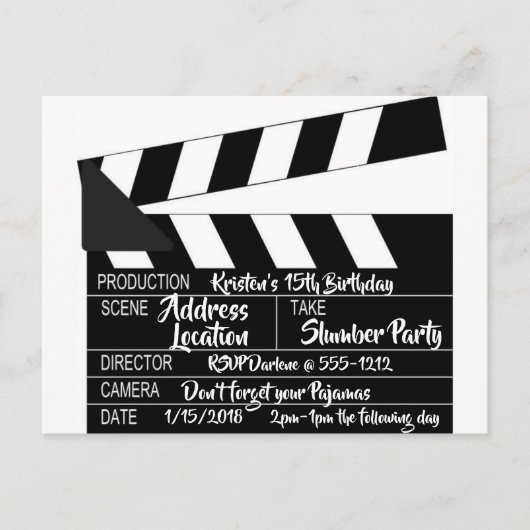 クラッパーボードはがきパーソナライズされた招待状 インビテーションポストカード (正面)