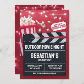 クラッパーボード付き屋外映画誕生日パーティー 招待状 (正面/裏面)
