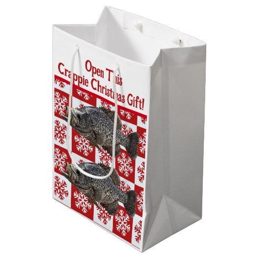 クラッピーおもしろい魚釣りプンメリークリスマス ミディアムペーパーバッグ (正面アングル)