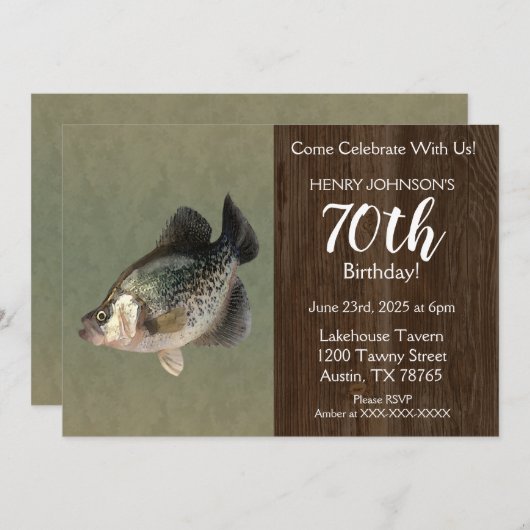 クラッピー魚釣りテーマ70thバースデーパーティー 招待状 (正面/裏面)
