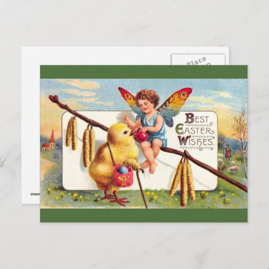 クラップサドル:イースターの妖精と鶏肉 シーズンポストカード (正面/裏面)