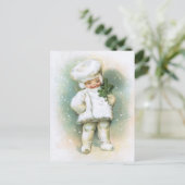 クラップサドル：モミの小枝と冬の少年 ポストカード (スタンド正面)