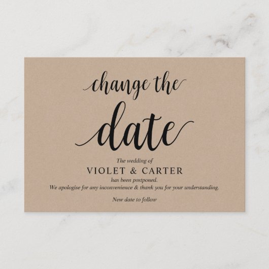 クラッ素朴ト、黒、結婚の延期、編集可能 エンクロージャーカード (正面)