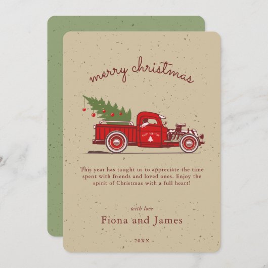 クラッ素朴フェイクドレッドトラックの木パーソナライズされた シーズンカード (正面/裏面)