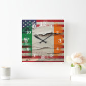 クラッ絵を描ク |アイリッシュアメリカ国旗 スクエア壁時計 (ホーム)