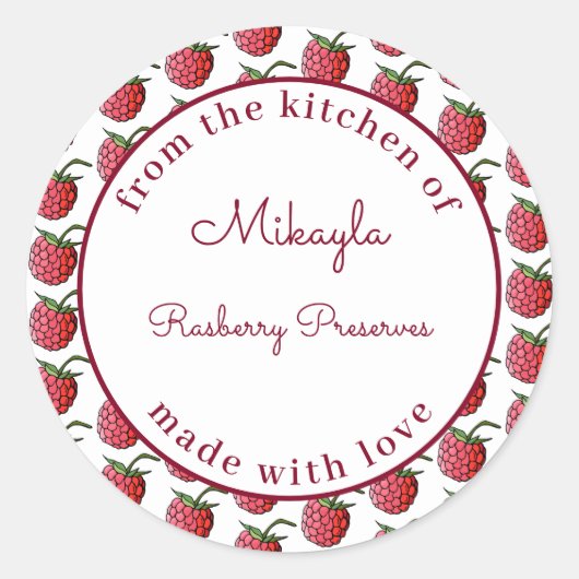 クラパーソナライズされたラのキッチンからラズベリージャム ラウンドシール (正面)
