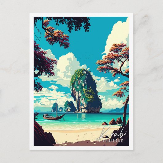 クラビタイランドヴィンテージ旅行イラストレーション ポストカード (正面)