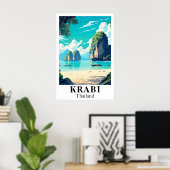 クラビ タイ ビンテージ 旅行 アート プリント (ホームオフィス)