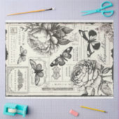 クラフターラージヴィンテージ牡丹バタフライ白黒 薄葉紙 (クラフト)