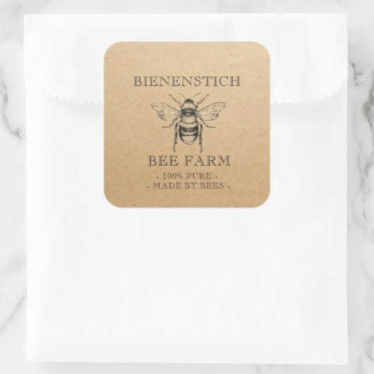 クラフトあなたの名前の編集可能な養蜂蜜ステッカー スクエアシール (バッグ)