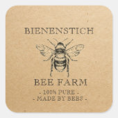 クラフトあなたの名前の編集可能な養蜂蜜ステッカー スクエアシール (正面)