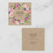 クラフトがピンク赤面によっておよび紫色は開花します スクエア名刺 (正面/裏面)