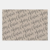 クラフトとブラックのメリークリスマスの雪の結晶 ラッピングペーパーシート (正面)