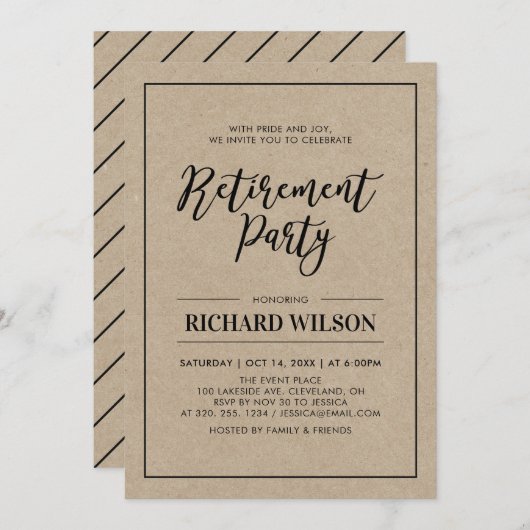 クラフトとブラックフレーム |除モダン職パーティー 招待状 (正面/裏面)