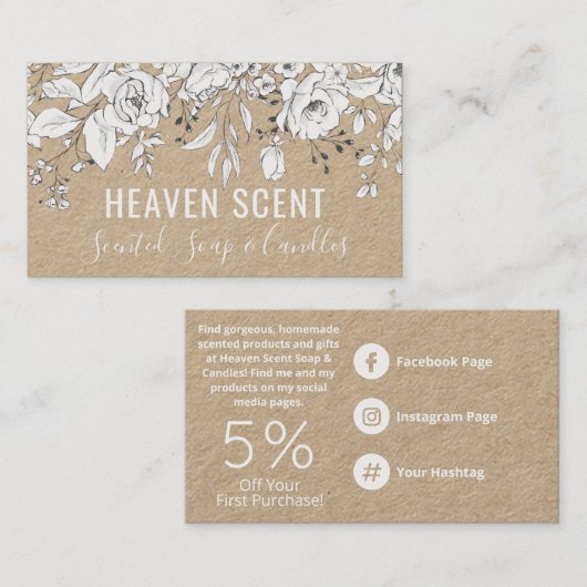 クラフトと白の香りのする石鹸とロウソク 名刺 (正面/裏面)