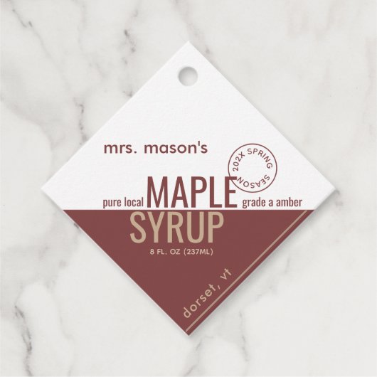 クラフトと赤メープルシロップの栄養事実 フェイバータグ (正面)