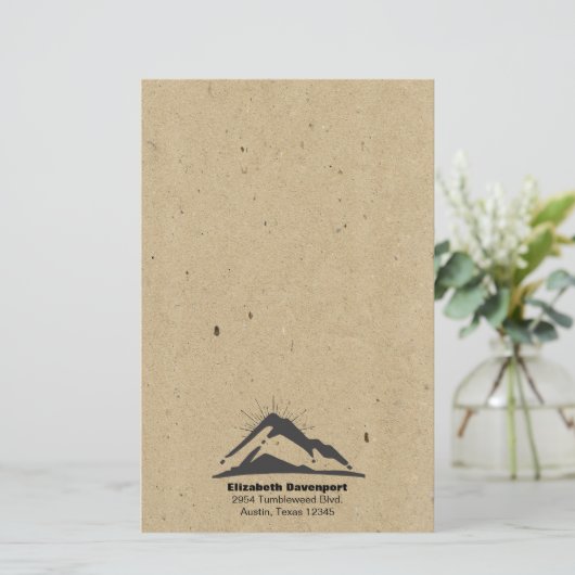 クラフトにサンレイをフェイク付けた山の紙テクスチャ 便箋 (スタンド正面)
