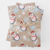 クラフトのクリスマスにかわいいスノーペンギン ラッピングペーパーシート (インサイチュ)