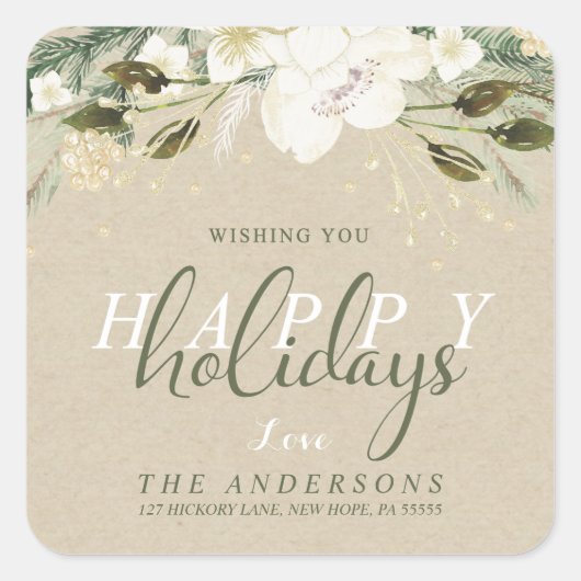 クラフトのクリスマスウォーターの色の戻り住所 スクエアシール (正面)