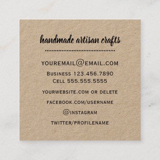 クラフトのハンドメイドの素朴なデイジーによっては社会的な媒体が開花します スクエア名刺 (裏面)