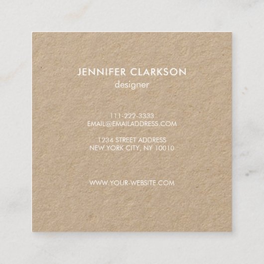 クラフトのモダンな最小主義の白人の素朴なプロフェッショナル スクエア名刺 (裏面)