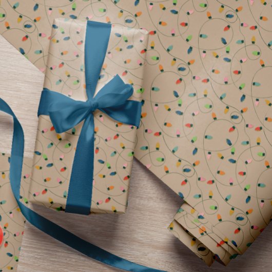 クラフトのヴィンテージクリスマスストリングライトオンクラフト ラッピングペーパー