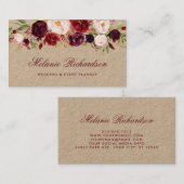 クラフトの水彩画のバーガンディMarsalaの花柄 名刺 (正面/裏面)