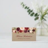 クラフトの水彩画のバーガンディMarsalaの花柄 名刺 (スタンド正面)