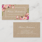 クラフトの水彩画のピンクの花柄 名刺 (正面/裏面)