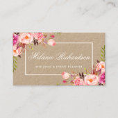 クラフトの水彩画のピンクの花柄 名刺 (正面)